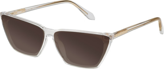 Profile View of QUAY Australia Bad Habit Designer Polarized Sunglasses with Custom Cut Amber Brown Lenses in Clear Ladies Cat Eye Full Rim Acetate 65 mm