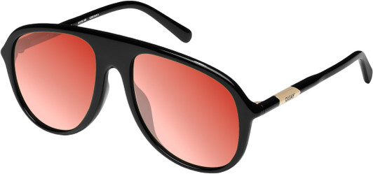 Profile View of QUAY Australia Chart Topper Designer Polarized Sunglasses with Custom Cut Red Mirror Lenses in Gloss Black Mens Pilot Full Rim Acetate 57 mm