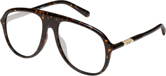 Profile View of QUAY Australia Chart Topper Designer Bi-Focal Prescription Rx Eyeglasses in Dark Brown Tortoise Mens Pilot Full Rim Acetate 57 mm