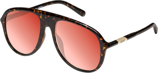Profile View of QUAY Australia Chart Topper Designer Polarized Sunglasses with Custom Cut Red Mirror Lenses in Dark Brown Tortoise Mens Pilot Full Rim Acetate 57 mm