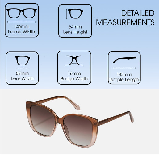 Dimensions and Measurements Illustration of QUAY Australia Ever After Women's Cat Eye Full Rim Designer Prescription Eyeglasses in Brown Doe 58mm Rx-BI-FOCAL