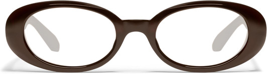Front View of QUAY Australia Felt Cute Designer Reading Eye Glasses in Chocolate Brown Ladies Round Full Rim Acetate 52 mm