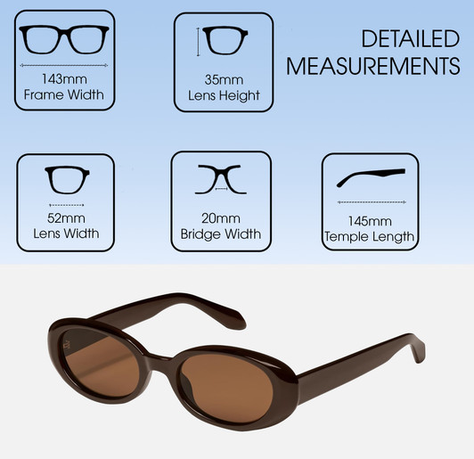 Dimensions and Measurements Illustration of QUAY Felt Cute Women's Round Polarized BI-FOCAL Sunglasses Chocolate Brown 52 mm