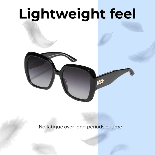 Lightweight Construction Illustration of QUAY Australia Full Glam Womens Square Sunglasses in Gloss Black/Smoke Grey 56mm