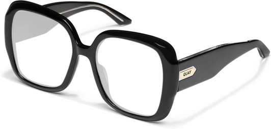 Profile View of QUAY Australia Full Glam Designer Progressive Lens Prescription Rx Eyeglasses in Gloss Black Ladies Square Full Rim Acetate 56 mm