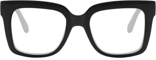 Front View of QUAY Australia Icy Designer Reading Eye Glasses with Custom Cut Powered Lenses in Gloss Black Ladies Square Full Rim Acetate 52 mm