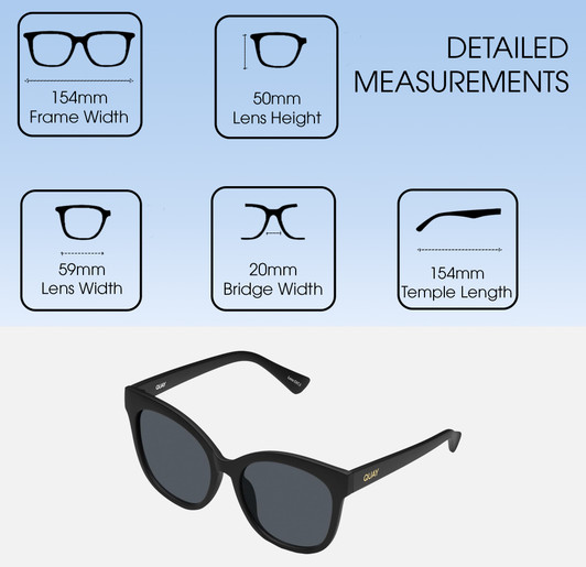 Dimensions and Measurements Illustration of QUAY Australia Its My Way Cat Eye Multi-Focus Blue Light Glasses Matte Black 59mm