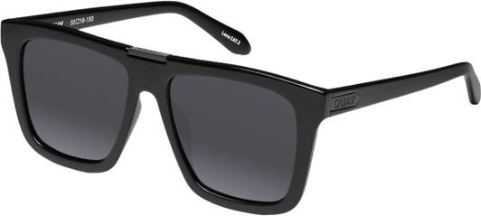 Profile View of QUAY Australia Name Drop Designer Polarized Sunglasses with Custom Cut Smoke Grey Lenses in Gloss Black Unisex Square Full Rim Acetate 55 mm