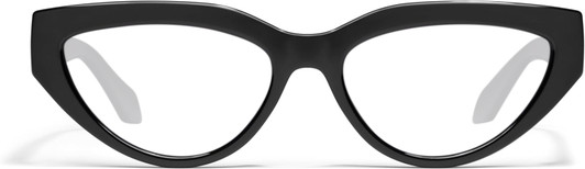 Front View of QUAY Australia Narrow Down Designer Single Vision Prescription Rx Eyeglasses in Gloss Black Ladies Cat Eye Full Rim Acetate 57 mm