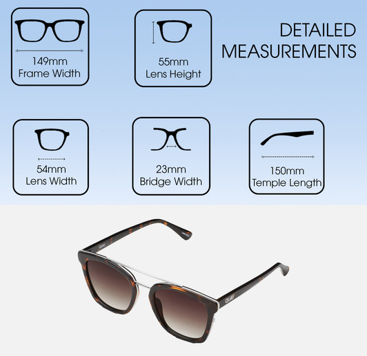 Dimensions and Measurements Illustration of QUAY Australia Sweet Dreams Unisex Panthos Full Rim Designer Prescription Eyeglasses in Brown Tortoise 54mm Rx-BI-FOCAL