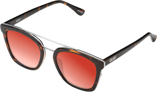Profile View of QUAY Australia Sweet Dreams Designer Polarized Sunglasses with Custom Cut Red Mirror Lenses in Brown Tortoise Unisex Panthos Full Rim Acetate 54 mm