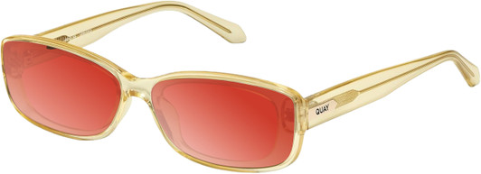 Profile View of QUAY Australia Vibe Check Designer Polarized Sunglasses with Custom Cut Red Mirror Lenses in Yellow Ladies Square Full Rim Acetate 62 mm