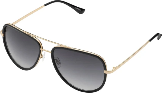 Profile View of QUAY Australia All In Unisex Pilot Designer Sunglasses Black Gold/Smoke Grey 61mm