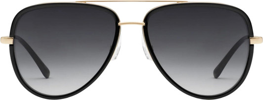 Front View of QUAY Australia All In Unisex Pilot Designer Sunglasses Black Gold/Smoke Grey 61mm