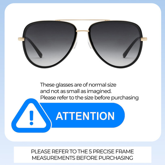 Size Awareness Illustration of QUAY Australia All In Unisex Pilot Designer Sunglasses Black Gold/Smoke Grey 61mm