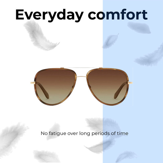 Lightweight Construction Illustration of QUAY Australia All In Mini Unisex Pilot Sunglasses in Gold Tortoise/Brown 56 mm