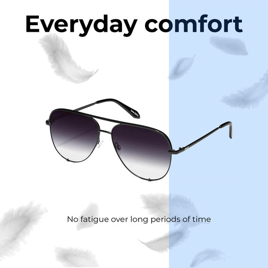 Lightweight Construction Illustration of QUAY Australia High Key Pilot Designer Sunglasses in Gloss Black/Smoke Grey 64mm