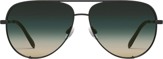 Front View of QUAY Australia High Key Large Unisex Pilot Sunglasses Gloss Black/Green Fade 64mm