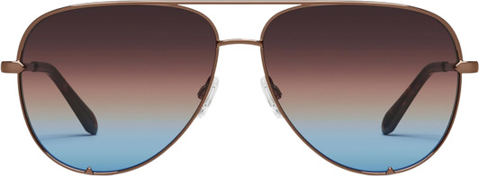 Front View of QUAY Australia High Key Large Pilot Sunglasses in Chocolate Brown/Brown Blue 64mm