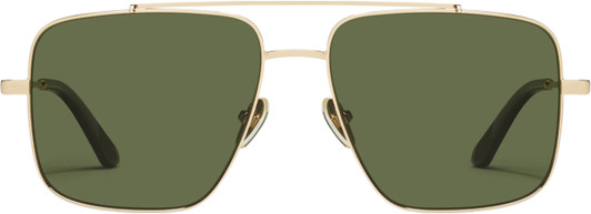 Front View of QUAY Australia Level Out Square Full Rim Designer Sunglasses in Gold/Green 60 mm