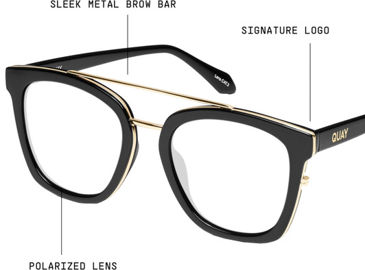 Close Up View of QUAY Australia Sweet Dreams Designer Reading Eye Glasses with Custom Cut Powered Lenses in Gloss Black Unisex Panthos Full Rim Acetate 54 mm