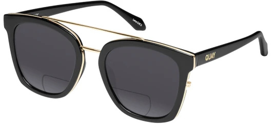 Profile View of QUAY Australia Sweet Dreams Designer Polarized Reading Sunglasses with Custom Cut Powered Smoke Grey Lenses in Gloss Black Unisex Panthos Full Rim Acetate 54 mm