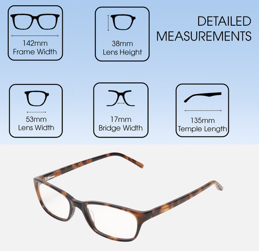Dimensions and Measurements Illustration of Jones New York J730 Women's Cat Eye Reading Glasses in Black Crystal Layer 53 mm