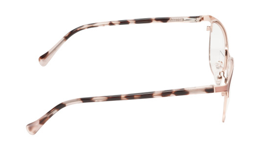 Side View of Lucky Brand D114 Designer Progressive Lens Prescription Rx Eyeglasses in Rose Gold Marble Ladies Cat Eye Full Rim Metal 53 mm