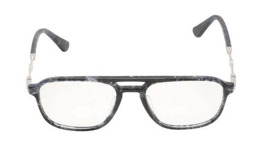 Front View of Police VPLD13 Designer Reading Eye Glasses with Custom Cut Powered Lenses in Shiny Blue Marble Mens Pilot Full Rim Acetate 53 mm