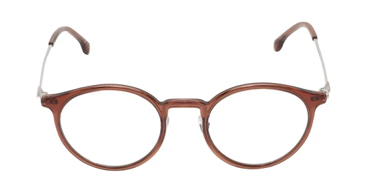 Front View of Lozza SL4207M Designer Reading Eye Glasses in Crystal Brown Unisex Round Full Rim Acetate 50 mm