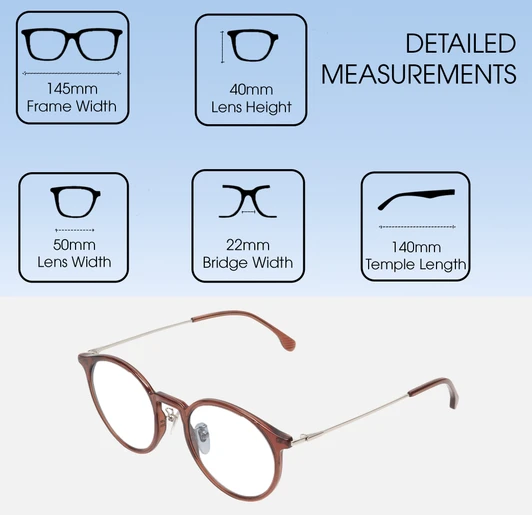 Dimensions and Measurements Illustration of Lozza SL4207M Designer Progressive Lens Blue Light Blocking Eyeglasses in Crystal Brown Unisex Round Full Rim Acetate 50 mm