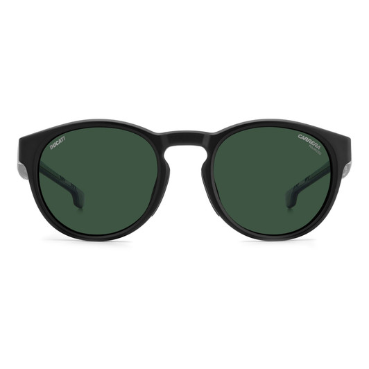 Front View of CARRERA CADUC 12/S-003 Unisex Round Designer Sunglasses Matte Black/Green 51 mm