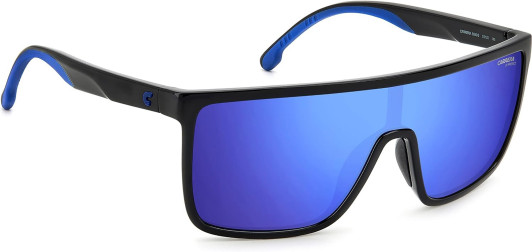 Side View of Carrera CA8060/S-D51 Unisex Shield Designer Sunglasses in Black/Blue Mirror 58mm