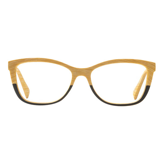 Front View of Elton John Ambient Unisex Cat Eye Full Rim Designer Reading Glasses in Wood Stripe Black Fade 54mm
