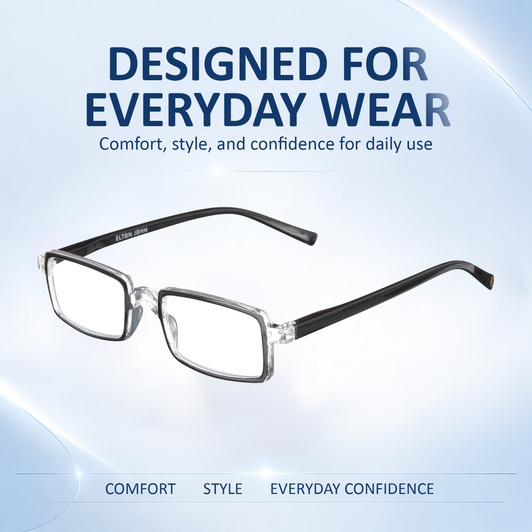 Top View of Elton John Bullet Unisex Rectangular Full Rim Designer Reading Glasses in Black Crystal 47mm