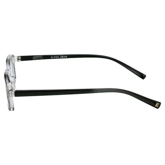 Side View of Elton John Bullet Designer Blue Light Blocking Eyeglasses in Black Crystal Unisex Rectangular Full Rim Acetate 47 mm