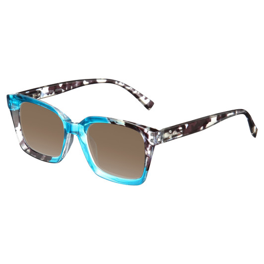 Profile View of Elton John Remix 1 Designer Polarized Sunglasses with Custom Cut Amber Brown Lenses in Sapphire Blue Marble Black White Unisex Round Full Rim Acetate 49 mm