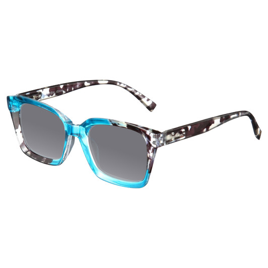 Profile View of Elton John Remix 1 Designer Polarized Sunglasses with Custom Cut Smoke Grey Lenses in Sapphire Blue Marble Black White Unisex Round Full Rim Acetate 49 mm