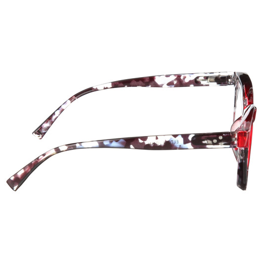 Side View of Elton John Remix 2 Designer Progressive Lens Blue Light Blocking Eyeglasses in Ruby Red Marble Black White Unisex Round Full Rim Acetate 49 mm