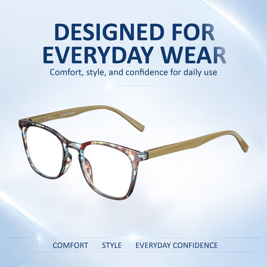 Comfort, Stylish, Everyday Confidence Illustration of Elton John Single 1 Unisex Square Full Rim Designer Reading Glasses in Multi Color Crystal Brown Blue 45mm