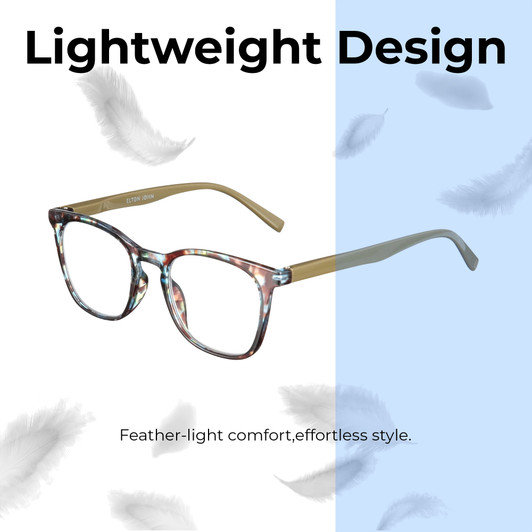 Lightweight Construction Illustration of Elton John Single 1 Designer Reading Eye Glasses with Custom Cut Powered Lenses in Multi Color Crystal Brown Blue Unisex Square Full Rim Acetate 45 mm