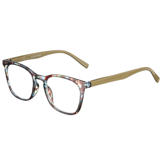 Profile View of Elton John Single 1 Designer Progressive Lens Prescription Rx Eyeglasses in Multi Color Crystal Brown Blue Unisex Square Full Rim Acetate 45 mm