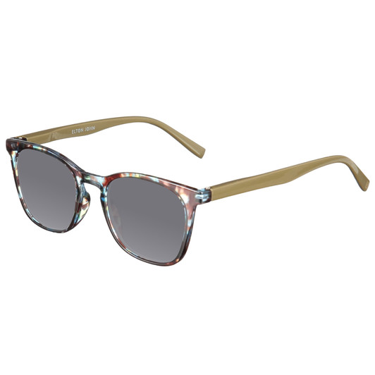Profile View of Elton John Single 1 Designer Polarized Sunglasses with Custom Cut Smoke Grey Lenses in Multi Color Crystal Brown Blue Unisex Square Full Rim Acetate 45 mm