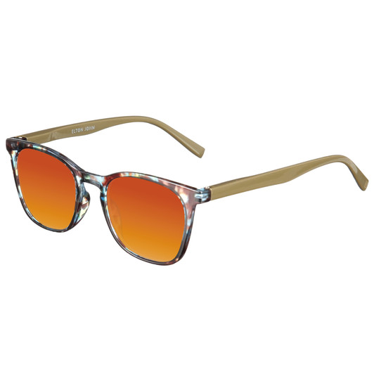 Profile View of Elton John Single 1 Designer Polarized Sunglasses with Custom Cut Red Mirror Lenses in Multi Color Crystal Brown Blue Unisex Square Full Rim Acetate 45 mm