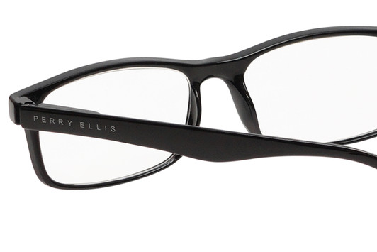 Close Up View of Perry Ellis PEBX54 Designer Reading Eye Glasses with Custom Cut Powered Lenses in Gloss Black Marble Unisex Rectangular Full Rim Acetate 53 mm