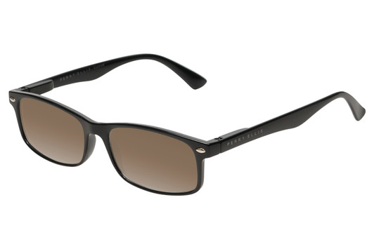 Profile View of Perry Ellis PEBX54 Designer Polarized Sunglasses with Custom Cut Amber Brown Lenses in Gloss Black Marble Unisex Rectangular Full Rim Acetate 53 mm