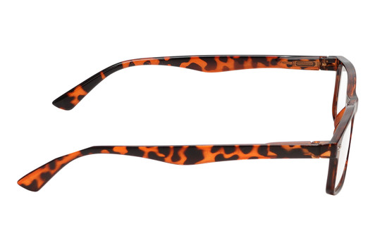 Side View of Perry Ellis PEBX54 Unisex Rectangular Full Rim Designer Reading Glasses in Gloss Tortoise Havana Marble 53mm