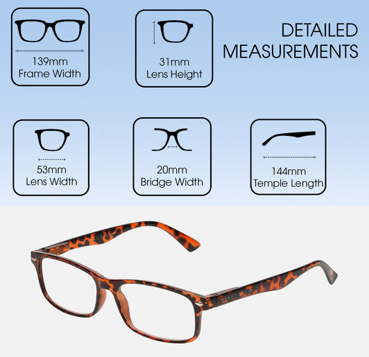 Dimensions and Measurements Illustration of Perry Ellis PEBX54 Designer Reading Eye Glasses with Custom Cut Powered Lenses in Gloss Tortoise Havana Marble Unisex Rectangular Full Rim Acetate 53 mm