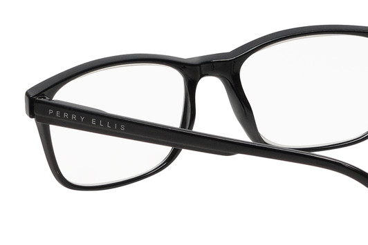 Close Up View of Perry Ellis PEBX55 Unisex Square Full Rim Designer Reading Glasses in Gloss Black Marble 52mm