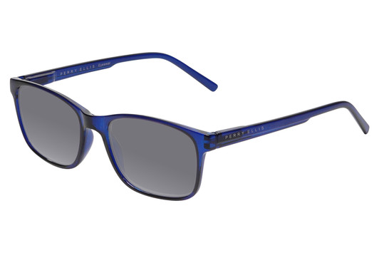Profile View of Perry Ellis PEBX55 Designer Polarized Sunglasses with Custom Cut Smoke Grey Lenses in Gloss Navy Blue Marble Unisex Square Full Rim Acetate 52 mm